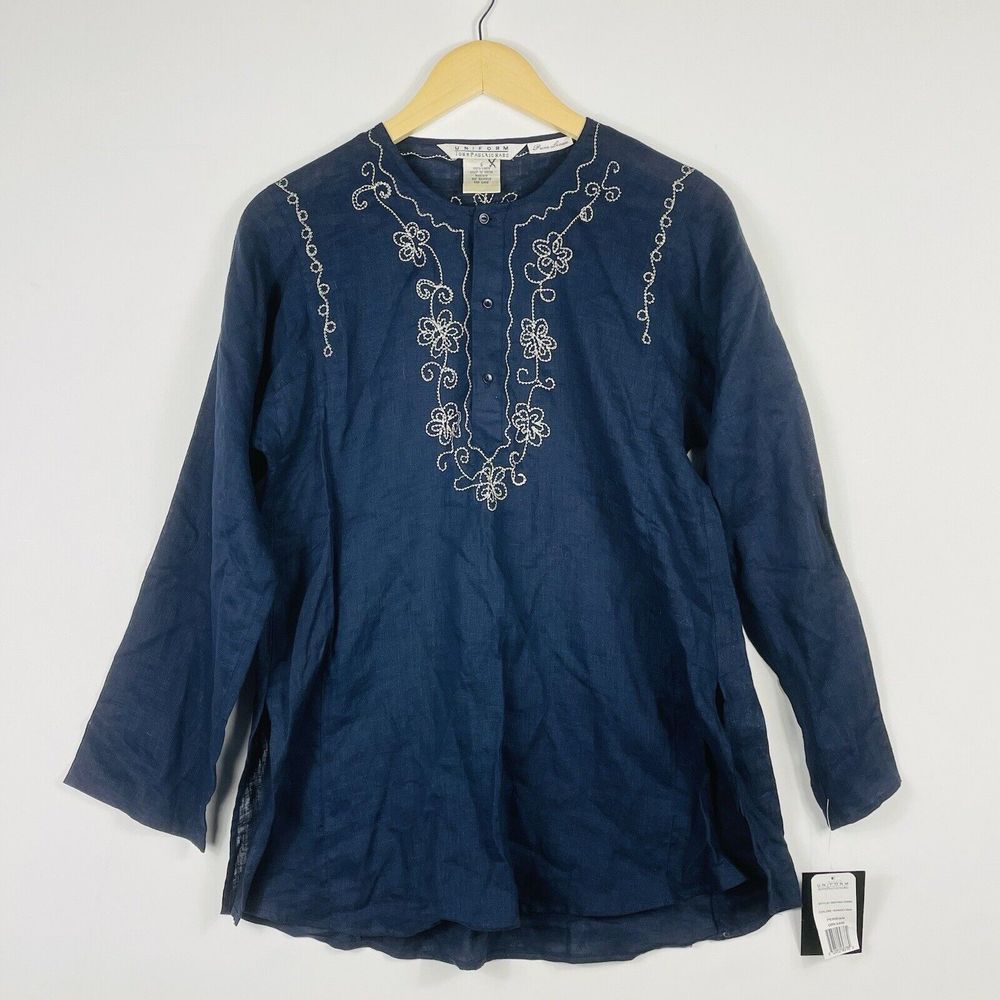 New Uniform John Paul Richard Tunic Women Small Black Embroidery Coastal Grandma